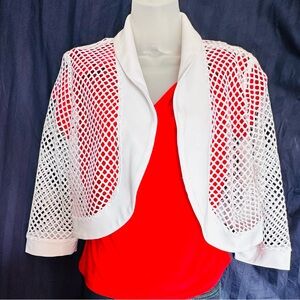 Bali White Shrug Sweater Open Weave Design Sz 8